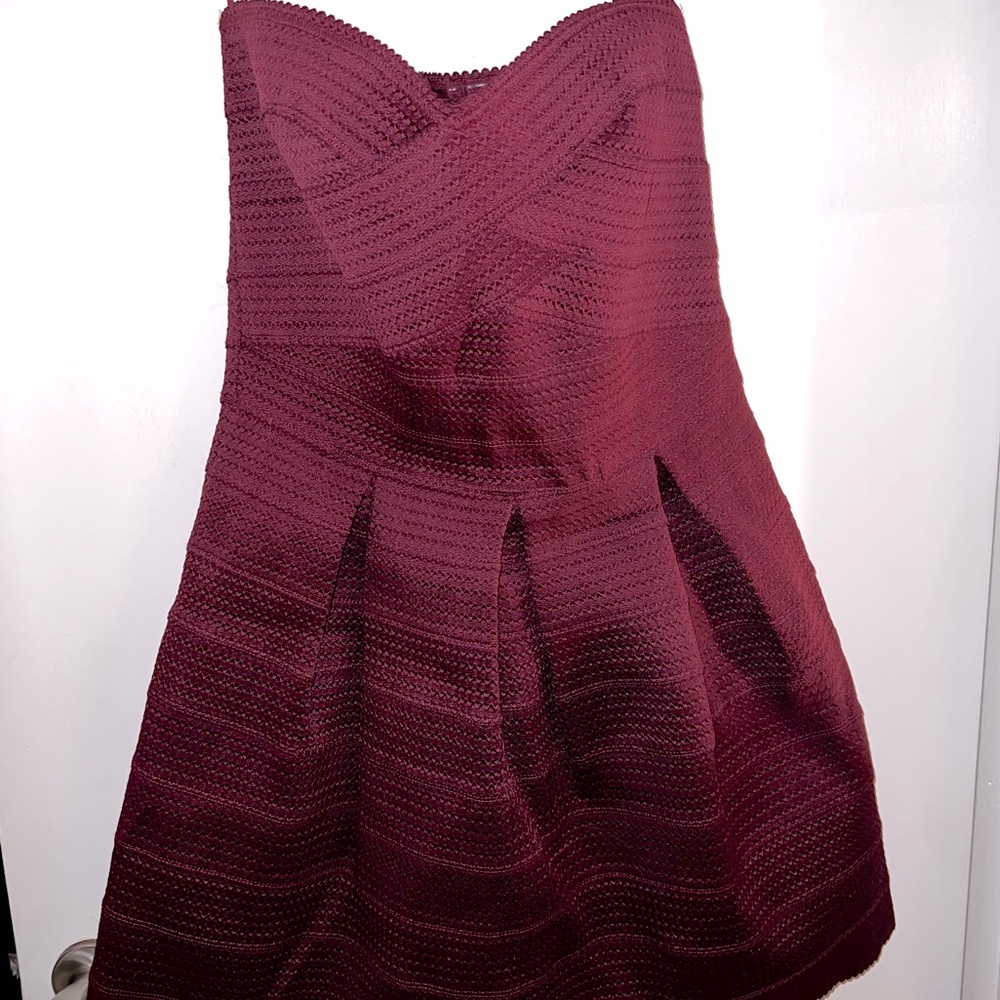 Beautiful maroon, strapless, banded dress.